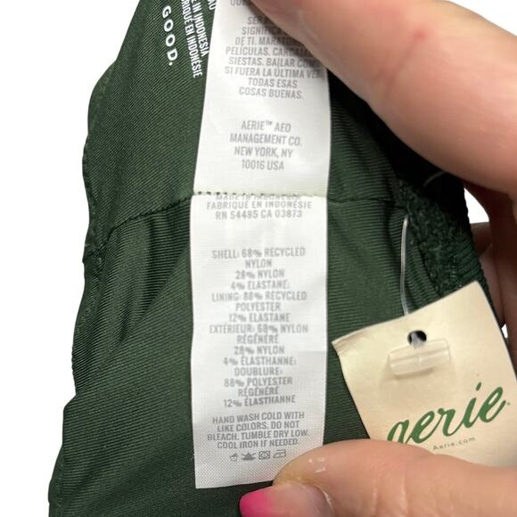 NWT Aerie Longline Halter Bikini Top Small Green Textured Eco Swim - Picture 9 of 9